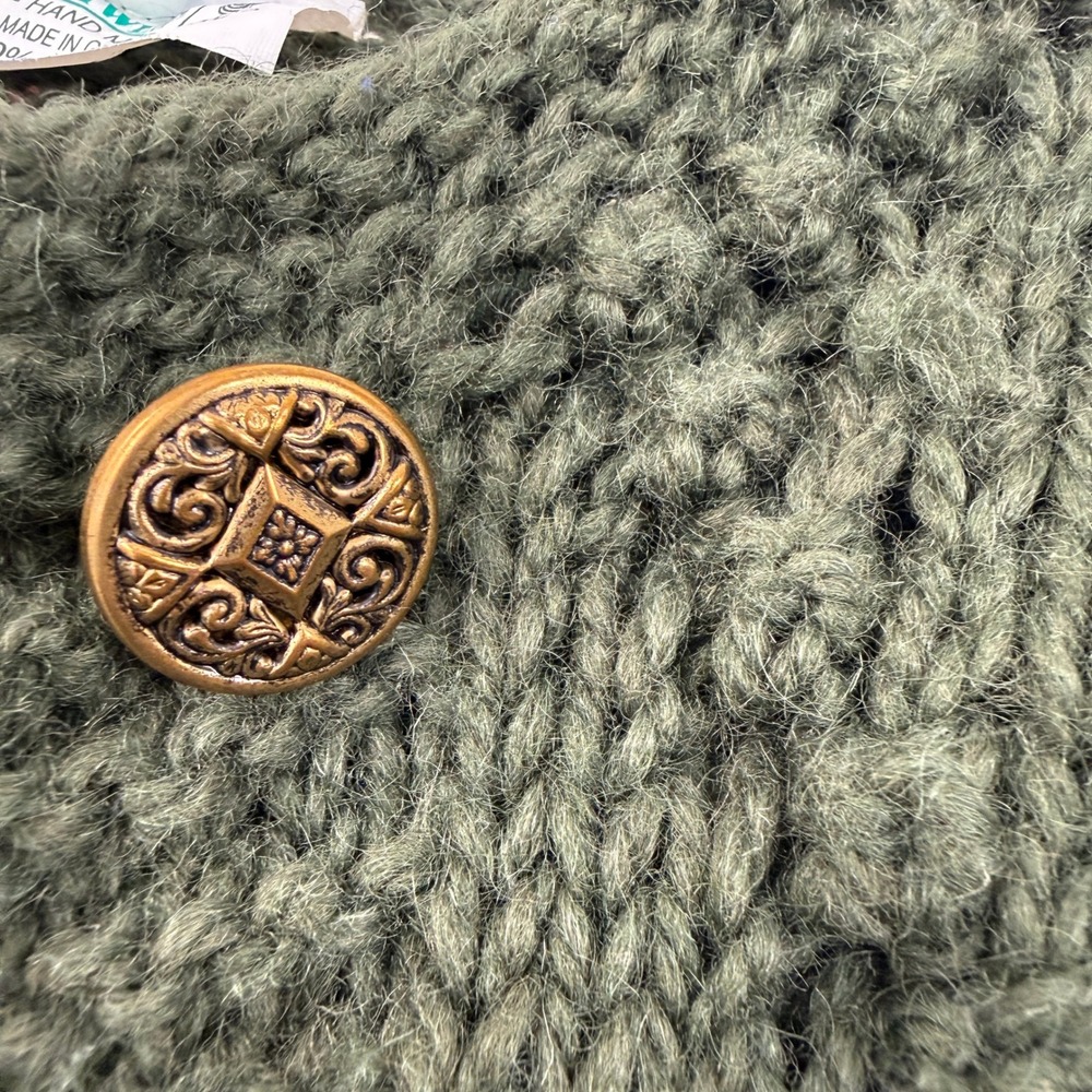 Vintage Hand Made Greek Knitwear Wool Chunky Sweater Cardigan Women XL Green - Picture 6 of 8